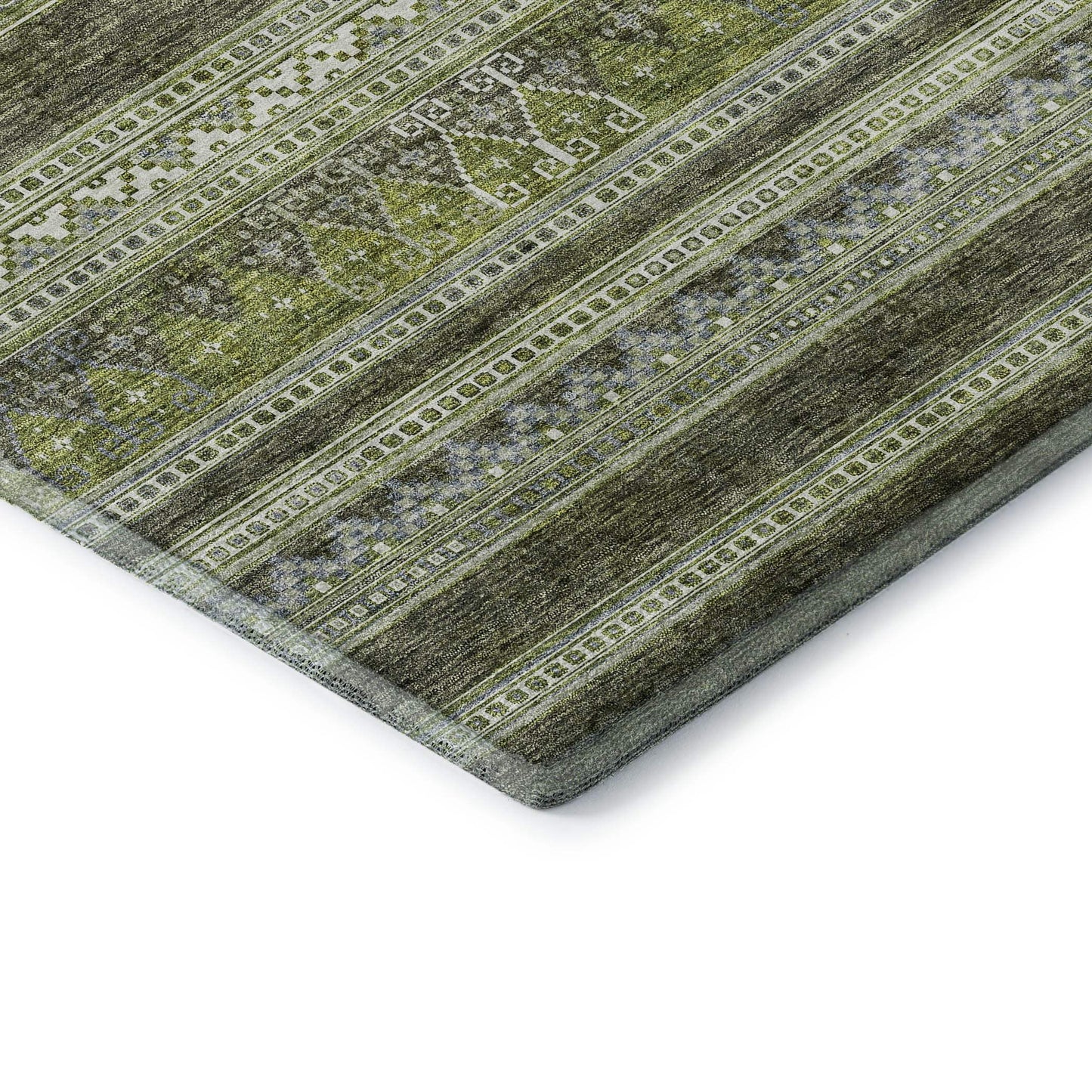 8' Olive Green Gray And Ivory Southwestern Washable Round Rug With UV Protection - HomeRoots - Flyclothing LLC