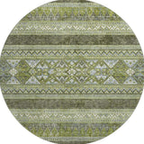 8' Olive Green Gray And Ivory Southwestern Washable Round Rug With UV Protection - HomeRoots - Flyclothing LLC