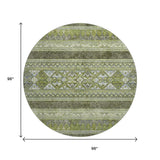 8' Olive Green Gray And Ivory Southwestern Washable Round Rug With UV Protection - HomeRoots - Flyclothing LLC