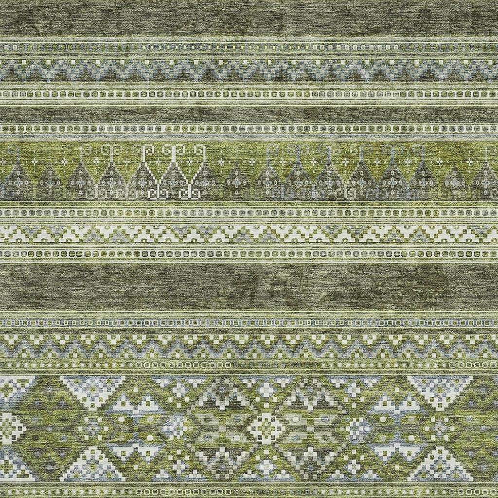 8' X 10' Olive Green Gray And Ivory Southwestern Washable Area Rug With UV Protection - HomeRoots - Flyclothing LLC