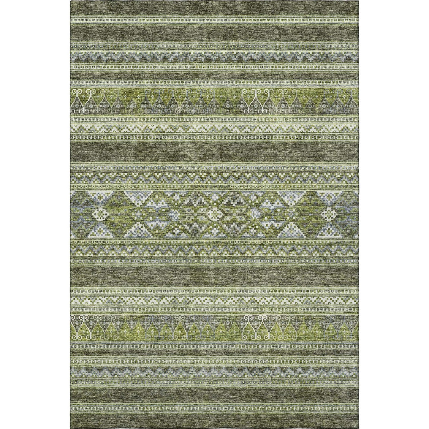 8' X 10' Olive Green Gray And Ivory Southwestern Washable Area Rug With UV Protection - HomeRoots - Flyclothing LLC