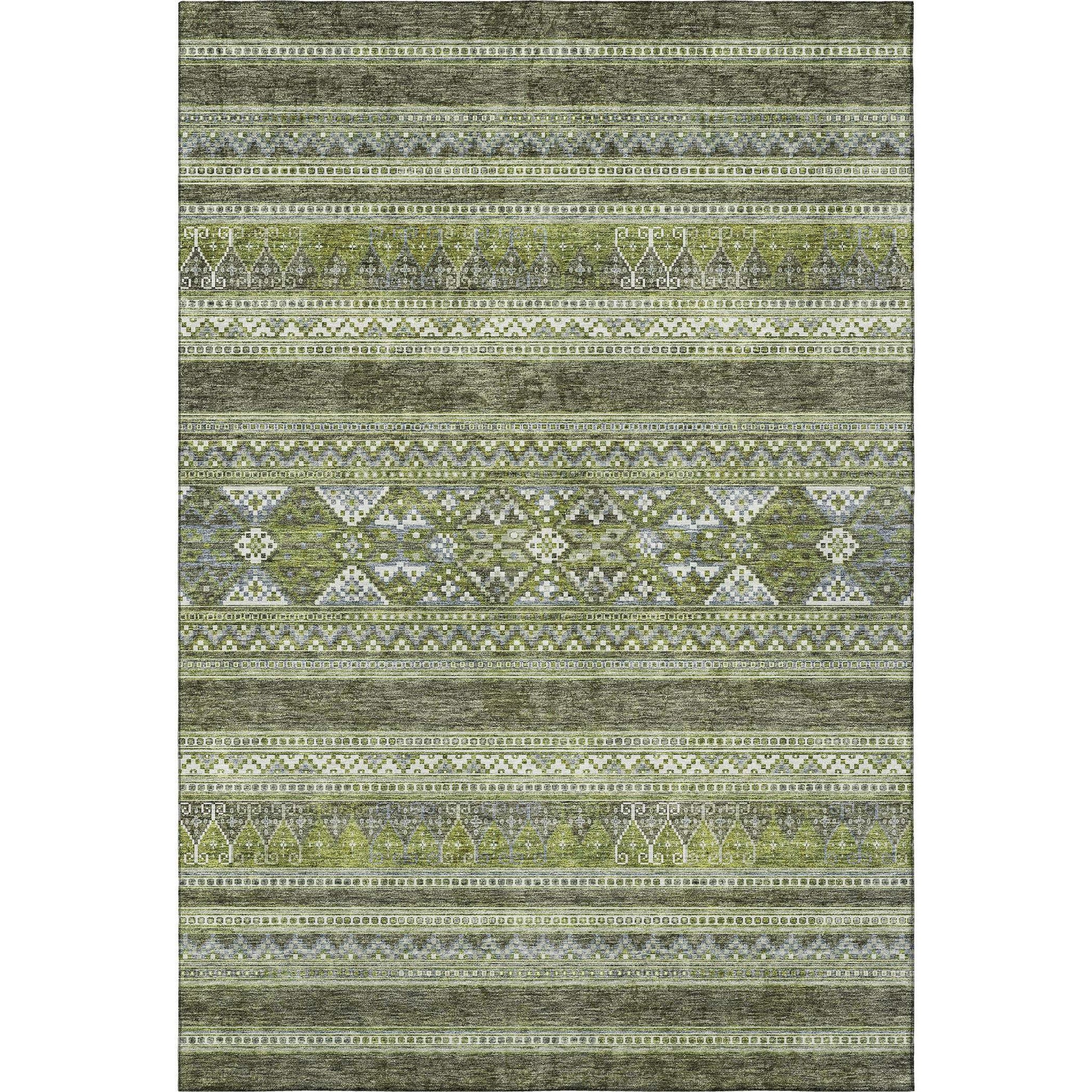 8' X 10' Olive Green Gray And Ivory Southwestern Washable Area Rug With UV Protection - HomeRoots - Flyclothing LLC