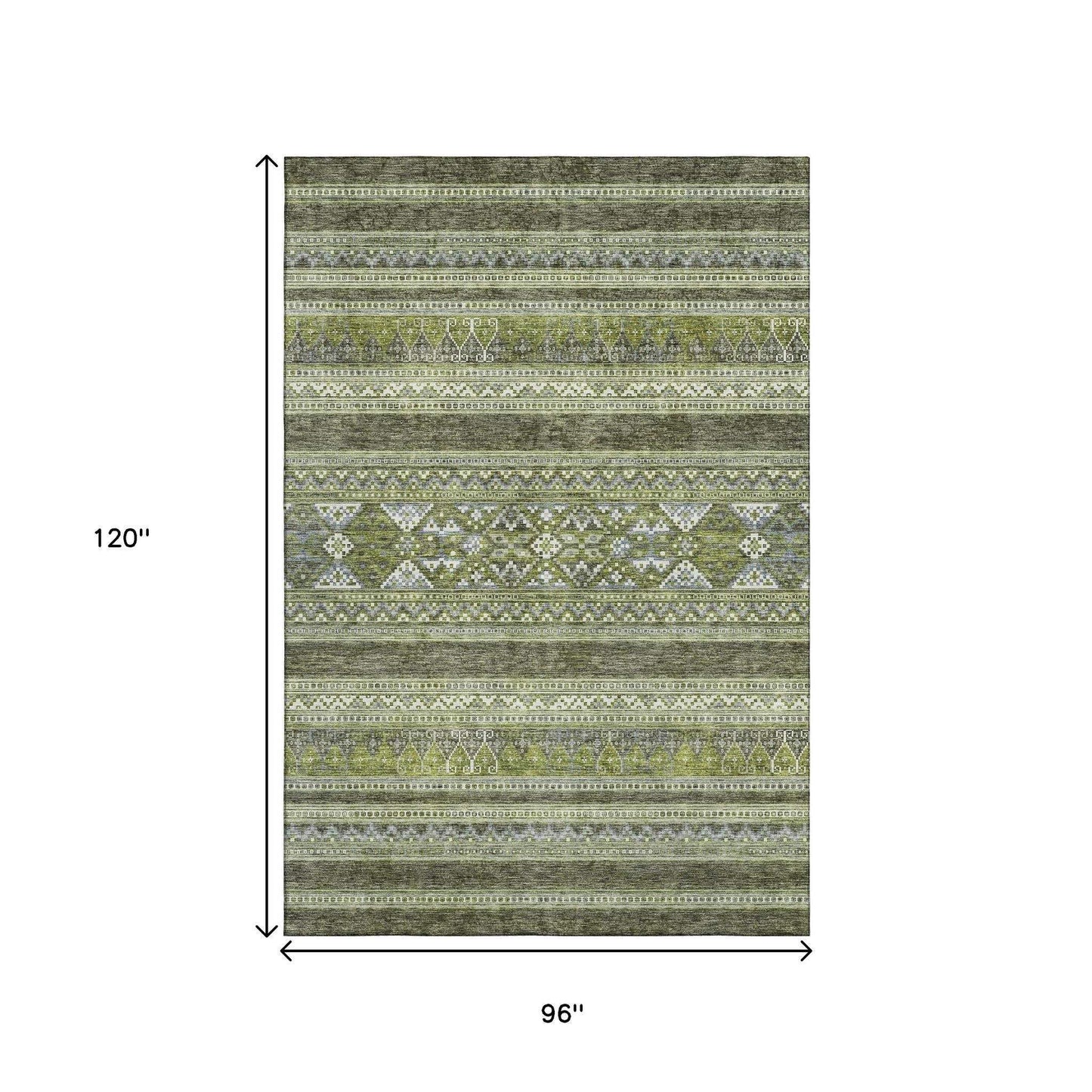 8' X 10' Olive Green Gray And Ivory Southwestern Washable Area Rug With UV Protection - HomeRoots - Flyclothing LLC