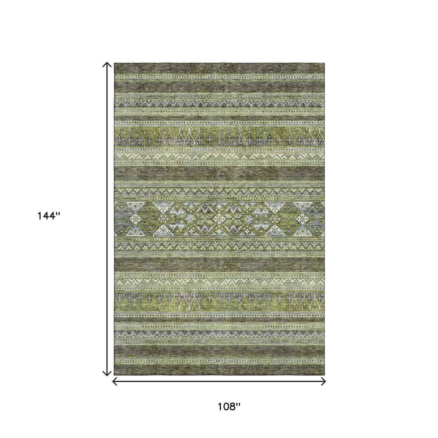 9' X 12' Olive Green Gray And Ivory Southwestern Washable Area Rug With UV Protection - HomeRoots - Flyclothing LLC