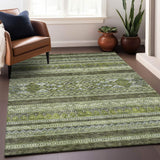 9' X 12' Olive Green Gray And Ivory Southwestern Washable Area Rug With UV Protection - HomeRoots - Flyclothing LLC