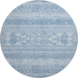 8' Sky Blue And Ivory Southwestern Washable Round Rug With UV Protection - HomeRoots - Flyclothing LLC