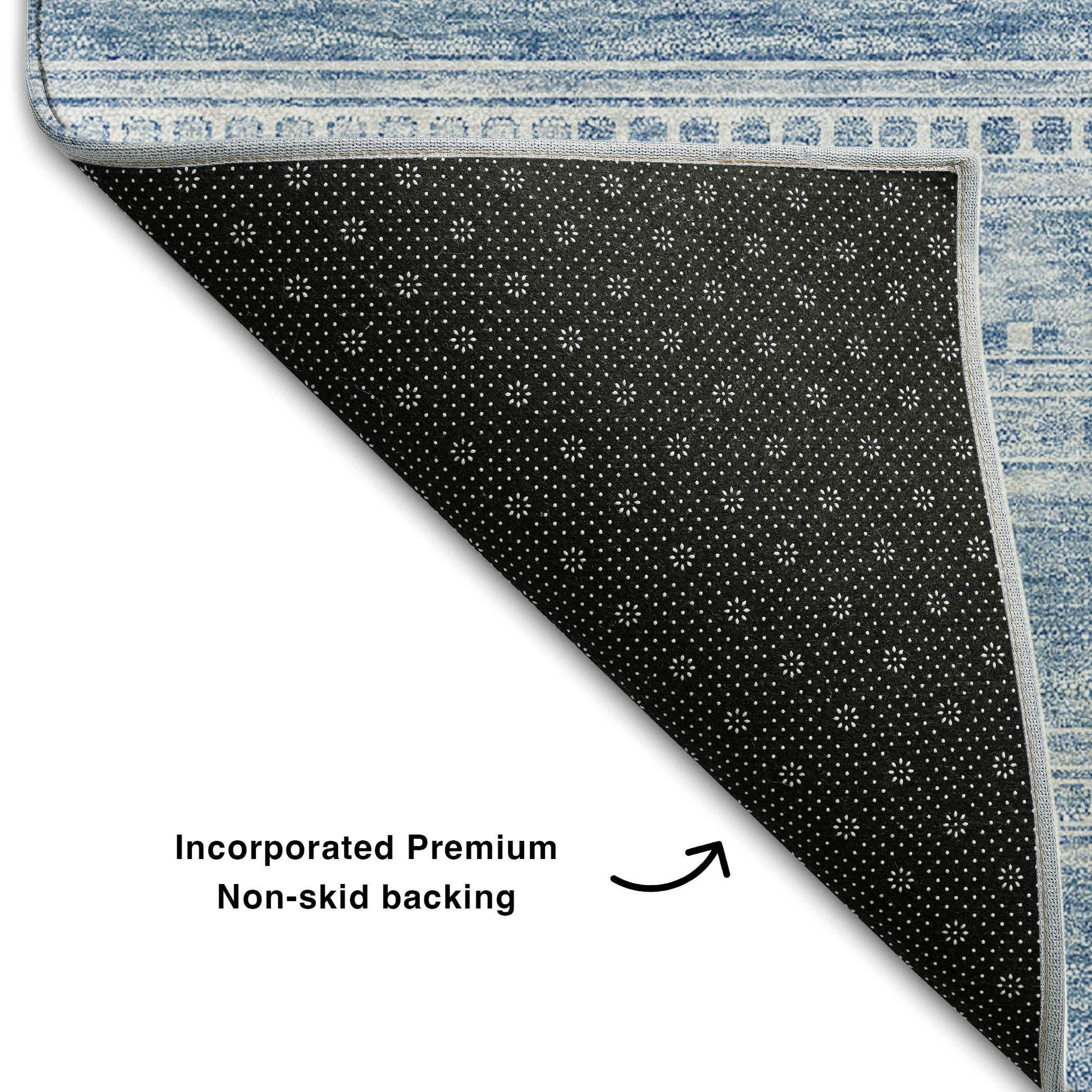 8' Sky Blue And Ivory Southwestern Washable Round Rug With UV Protection - HomeRoots - Flyclothing LLC
