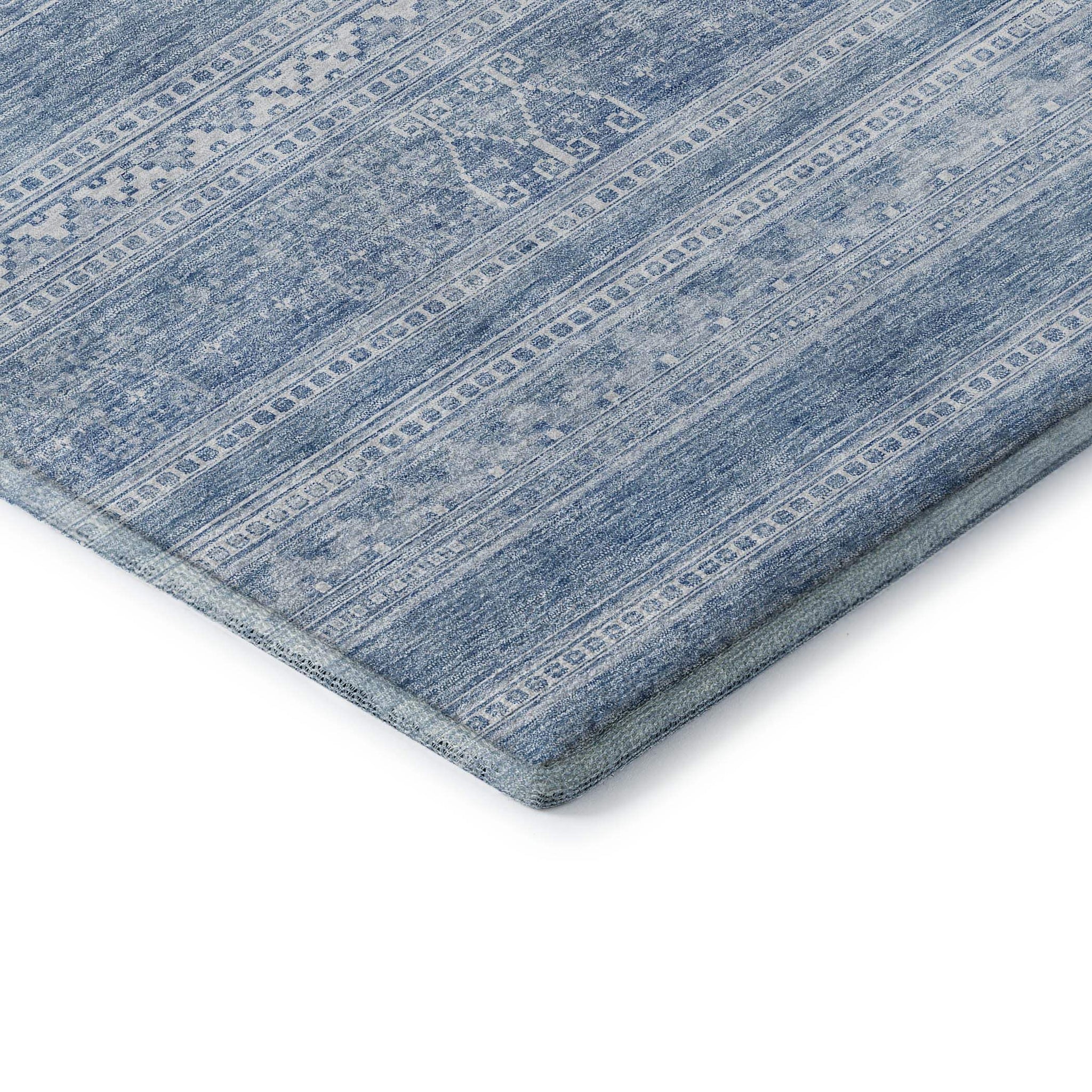 8' Sky Blue And Ivory Southwestern Washable Round Rug With UV Protection - HomeRoots - Flyclothing LLC