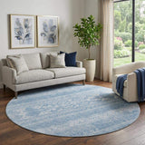 8' Sky Blue And Ivory Southwestern Washable Round Rug With UV Protection - HomeRoots - Flyclothing LLC