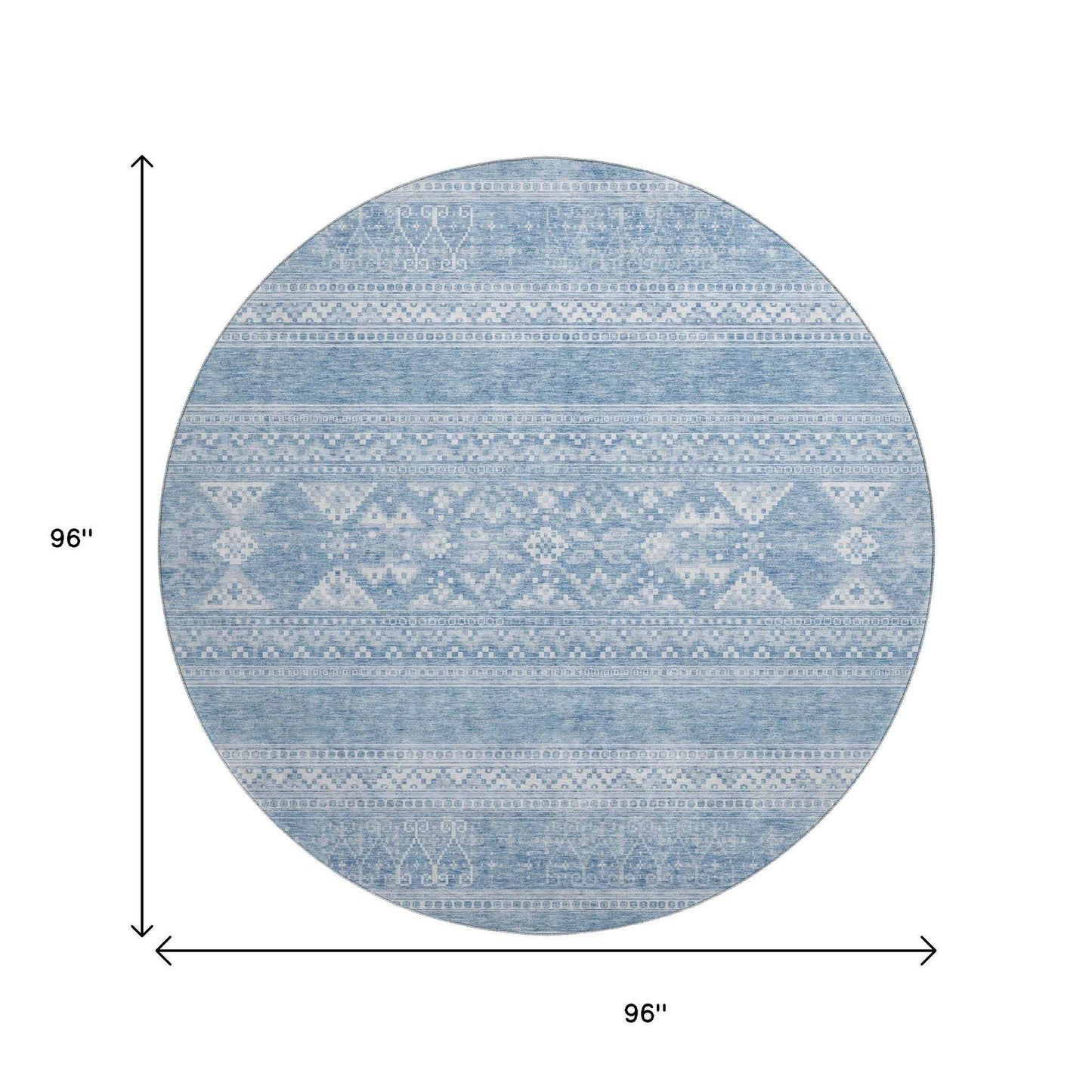 8' Sky Blue And Ivory Southwestern Washable Round Rug With UV Protection - HomeRoots - Flyclothing LLC