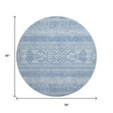 8' Sky Blue And Ivory Southwestern Washable Round Rug With UV Protection - HomeRoots - Flyclothing LLC