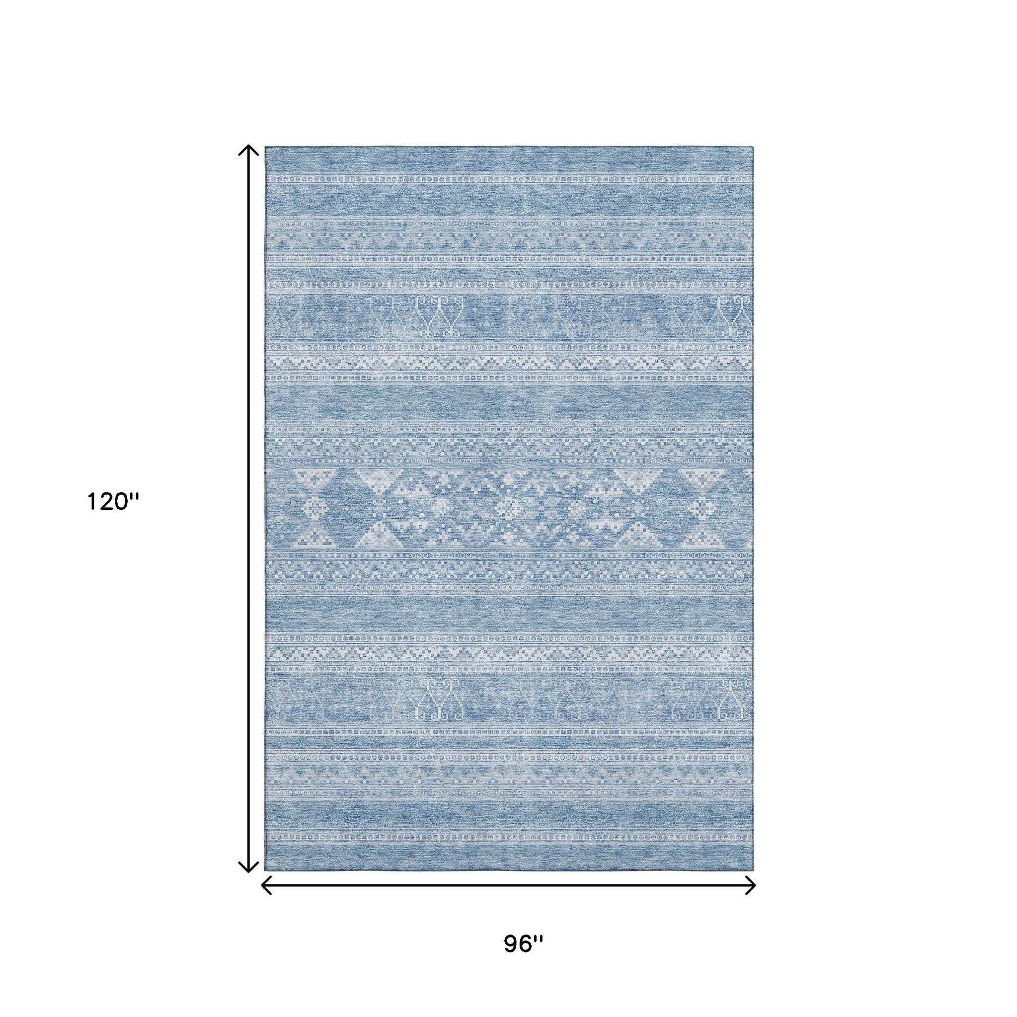 8' X 10' Sky Blue And Ivory Southwestern Washable Area Rug With UV Protection - HomeRoots - Flyclothing LLC