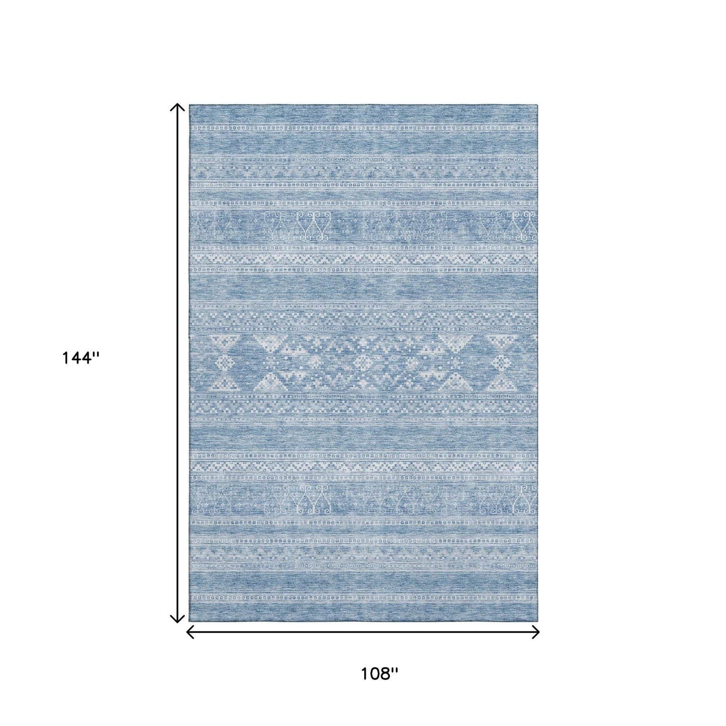 9' X 12' Sky Blue And Ivory Southwestern Washable Area Rug With UV Protection - HomeRoots - Flyclothing LLC