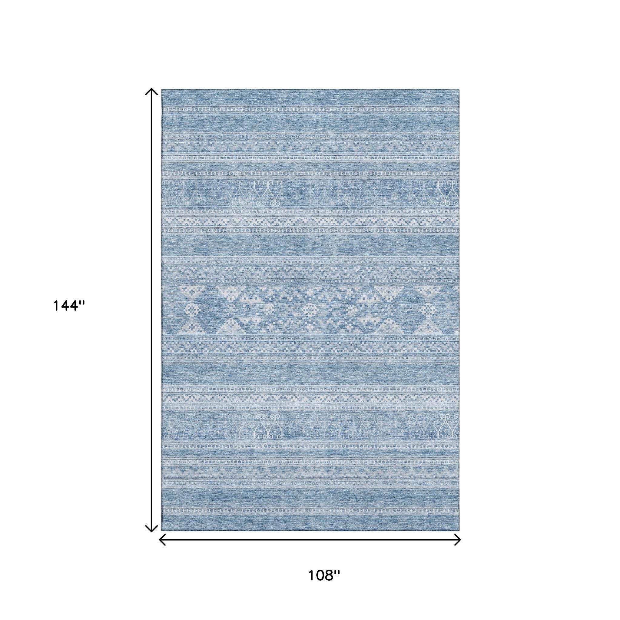 9' X 12' Sky Blue And Ivory Southwestern Washable Area Rug With UV Protection - HomeRoots - Flyclothing LLC