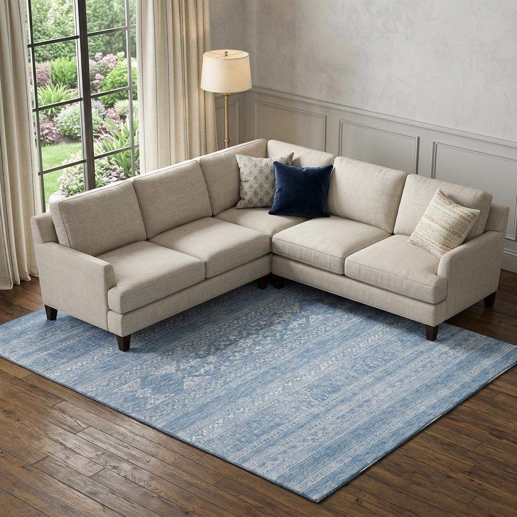9' X 12' Sky Blue And Ivory Southwestern Washable Area Rug With UV Protection - HomeRoots - Flyclothing LLC