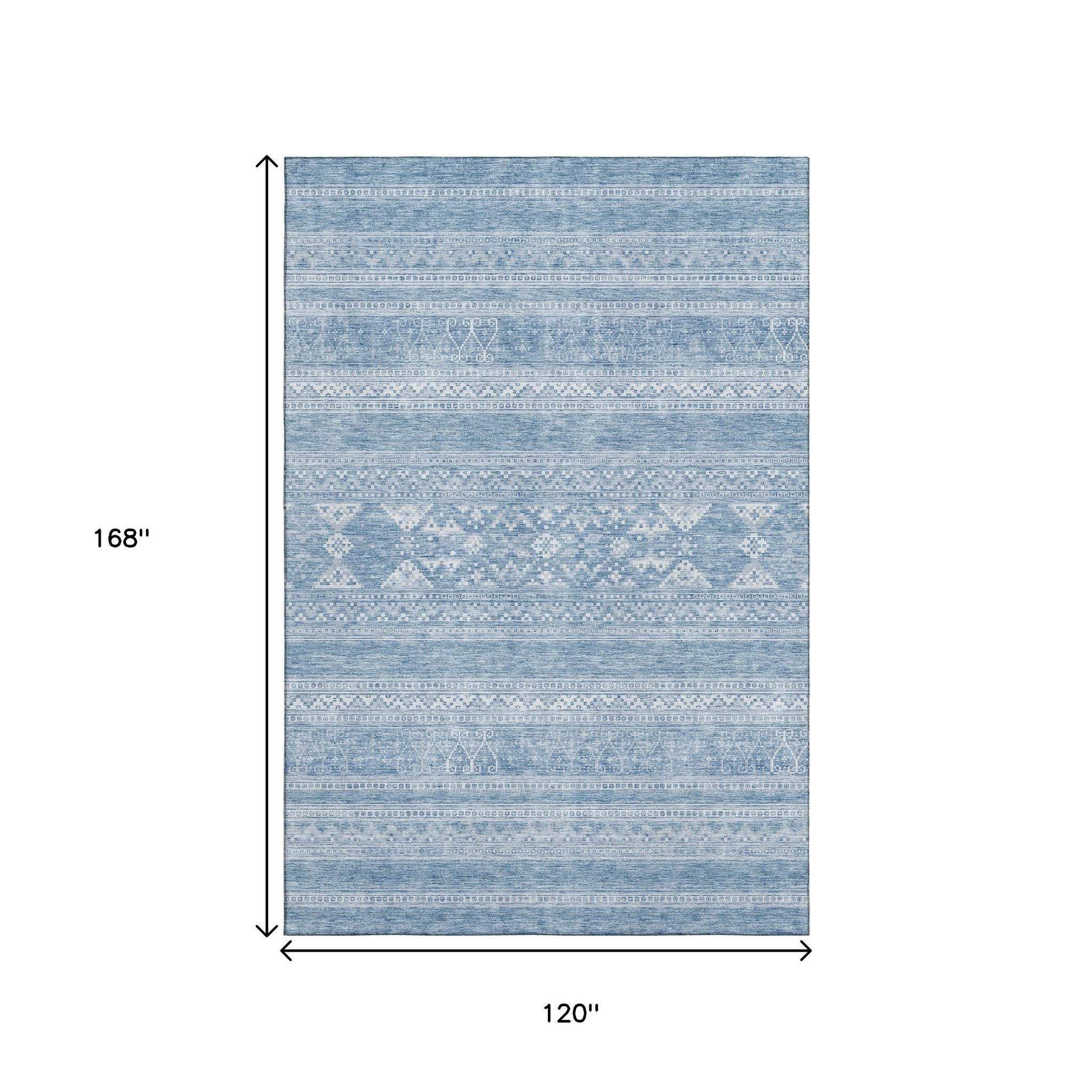 10' X 14' Sky Blue And Ivory Southwestern Washable Area Rug With UV Protection - HomeRoots - Flyclothing LLC