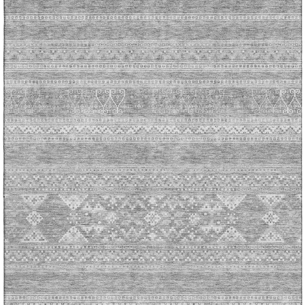 3' X 5' Silver And Gray Southwestern Washable Area Rug With UV Protection - HomeRoots - Flyclothing LLC