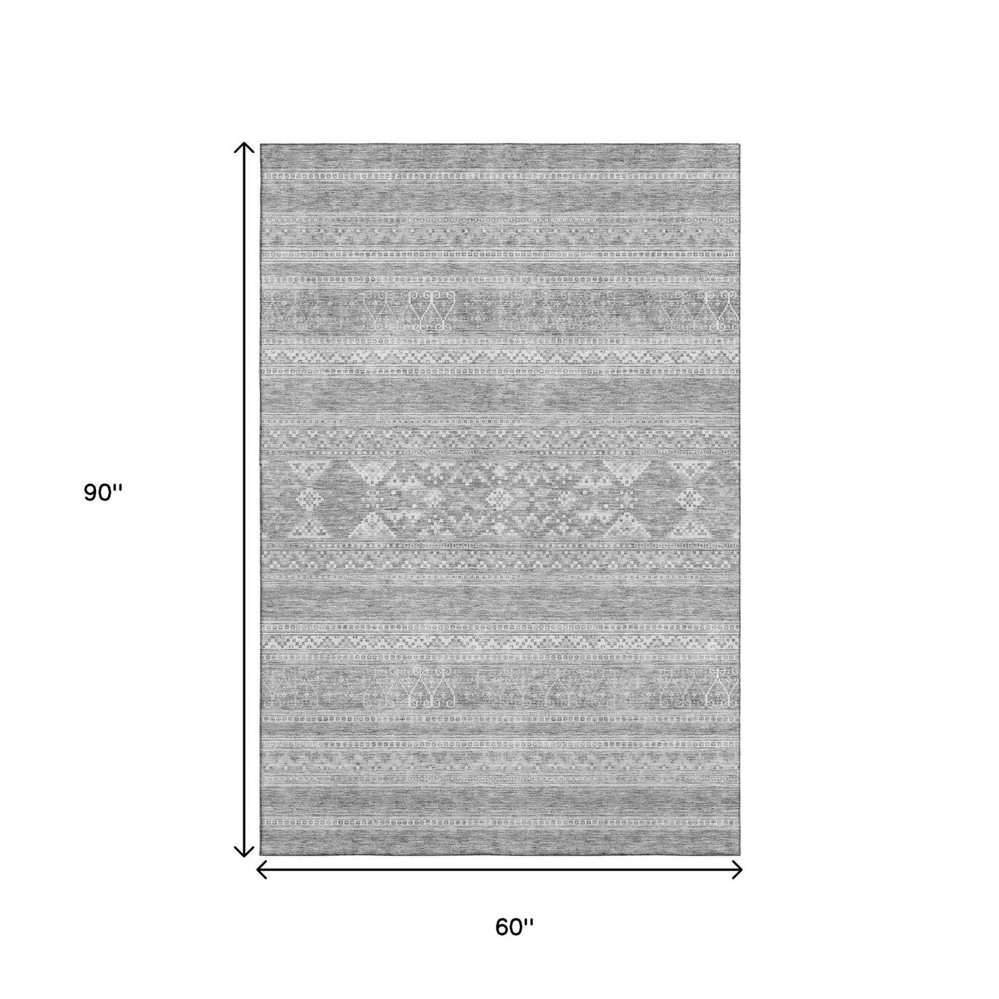 5' X 8' Silver And Gray Southwestern Washable Area Rug With UV Protection - HomeRoots - Flyclothing LLC
