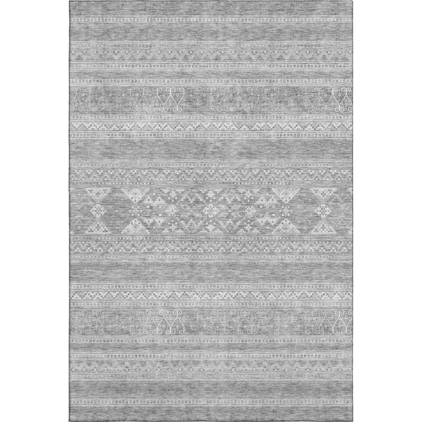 5' X 8' Silver And Gray Southwestern Washable Area Rug With UV Protection - HomeRoots - Flyclothing LLC