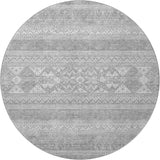8' Silver And Gray Southwestern Washable Round Rug With UV Protection - HomeRoots - Flyclothing LLC