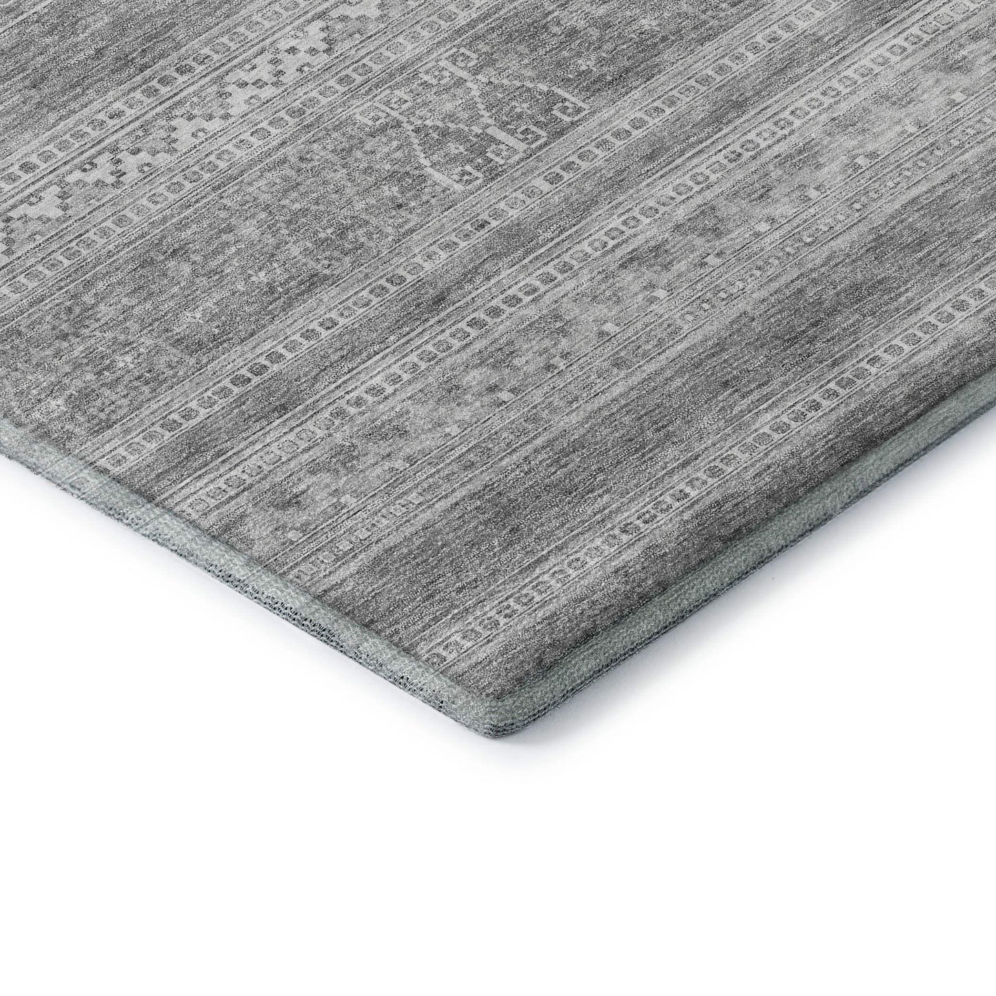 8' Silver And Gray Southwestern Washable Round Rug With UV Protection - HomeRoots - Flyclothing LLC
