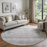 8' Silver And Gray Southwestern Washable Round Rug With UV Protection - HomeRoots - Flyclothing LLC