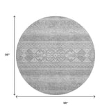8' Silver And Gray Southwestern Washable Round Rug With UV Protection - HomeRoots - Flyclothing LLC