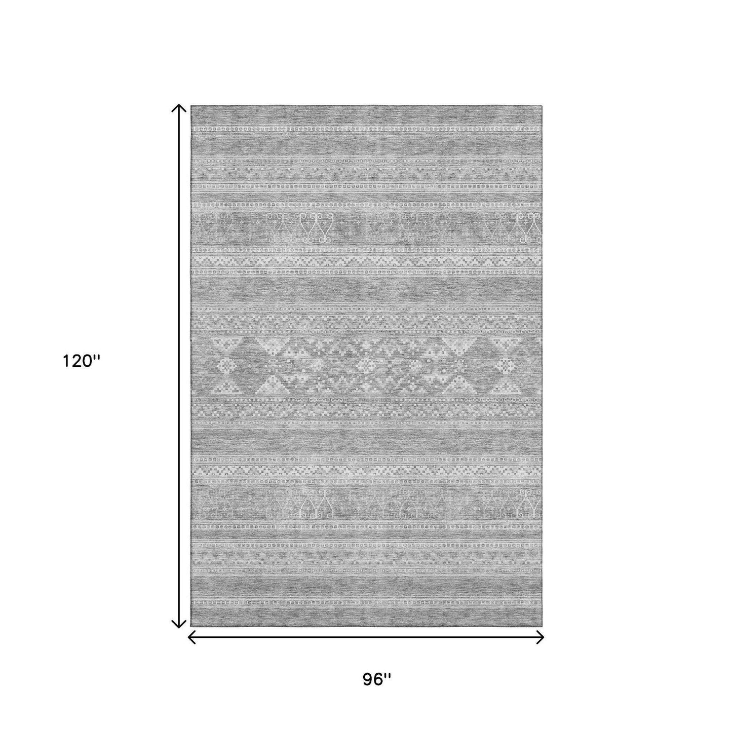 8' X 10' Silver And Gray Southwestern Washable Area Rug With UV Protection - HomeRoots - Flyclothing LLC