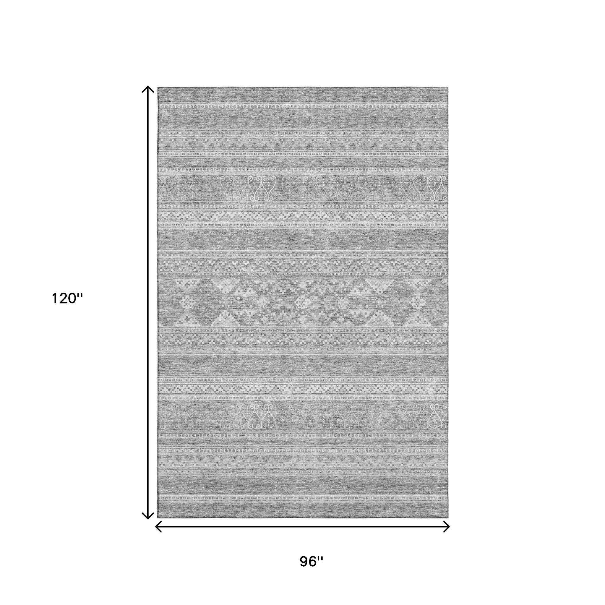 8' X 10' Silver And Gray Southwestern Washable Area Rug With UV Protection - HomeRoots - Flyclothing LLC