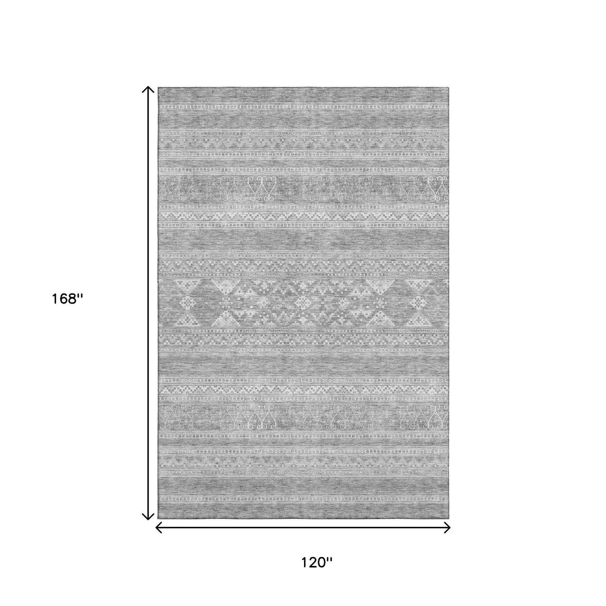 10' X 14' Silver And Gray Southwestern Washable Area Rug With UV Protection - HomeRoots - Flyclothing LLC