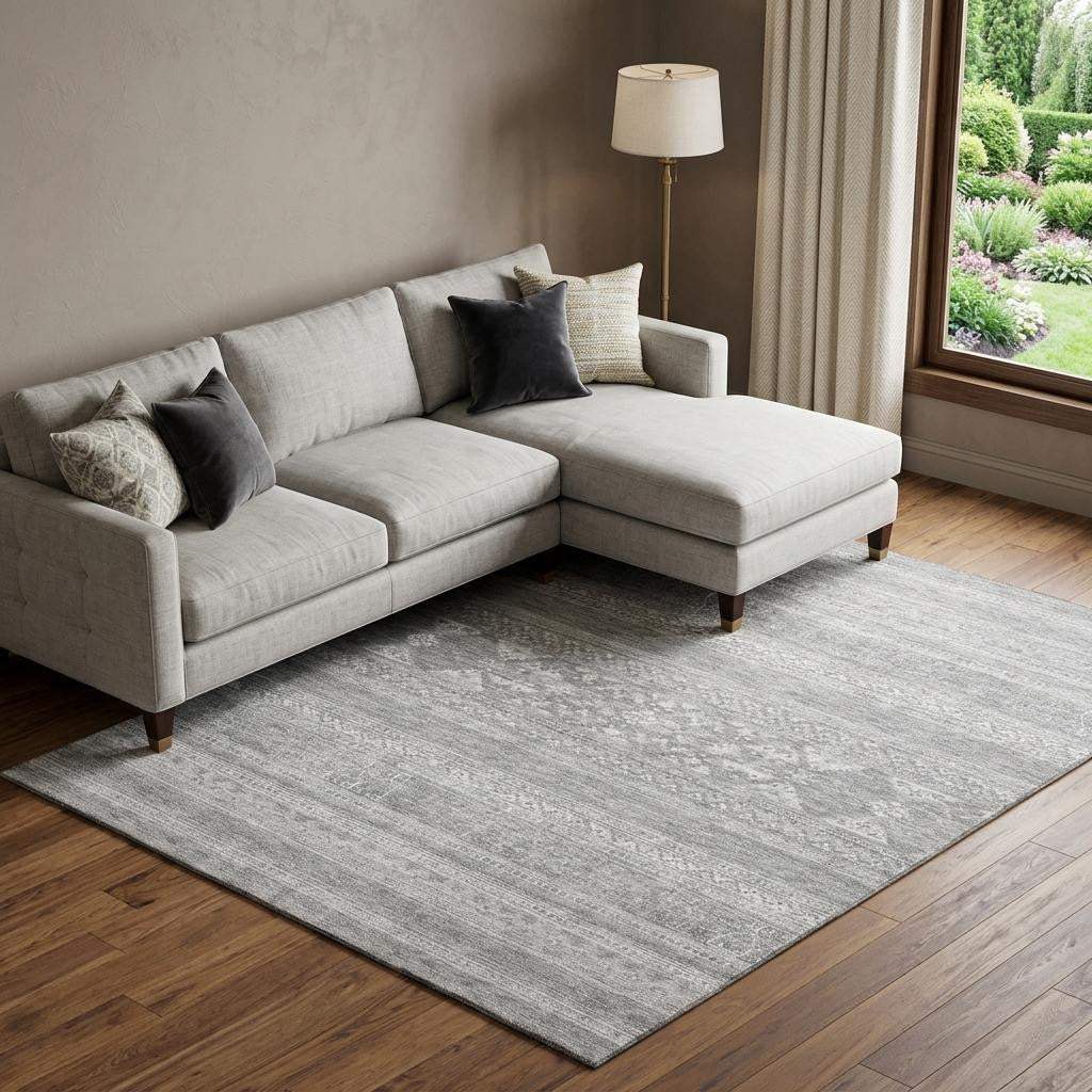 10' X 14' Silver And Gray Southwestern Washable Area Rug With UV Protection - HomeRoots - Flyclothing LLC