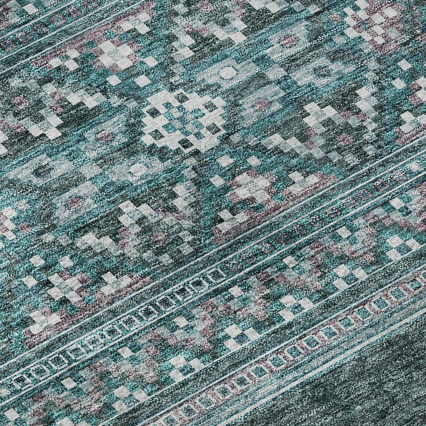3' X 5' Teal And Ivory Southwestern Washable Area Rug With UV Protection - HomeRoots - Flyclothing LLC
