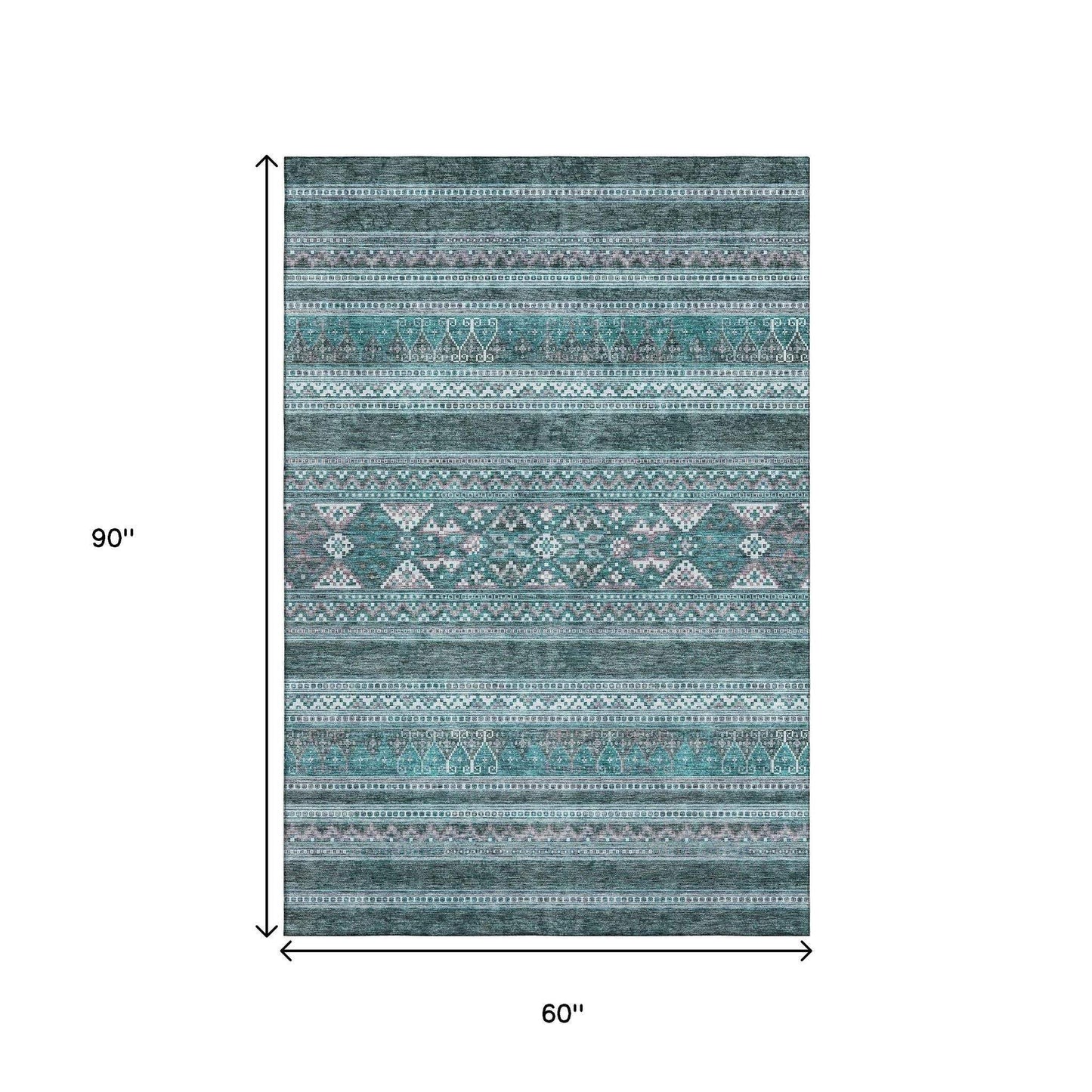5' X 8' Teal And Ivory Southwestern Washable Area Rug With UV Protection - HomeRoots - Flyclothing LLC