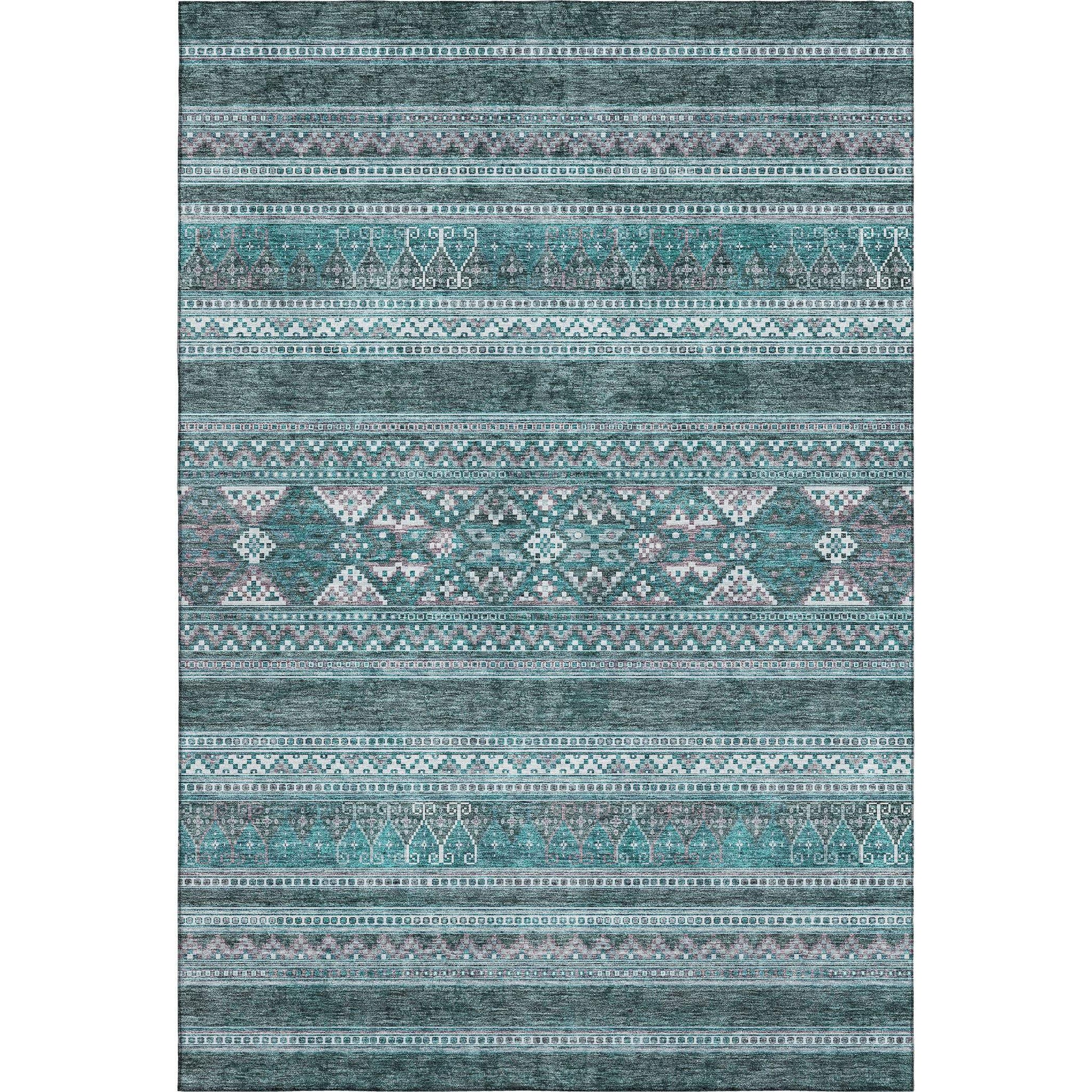 5' X 8' Teal And Ivory Southwestern Washable Area Rug With UV Protection - HomeRoots - Flyclothing LLC