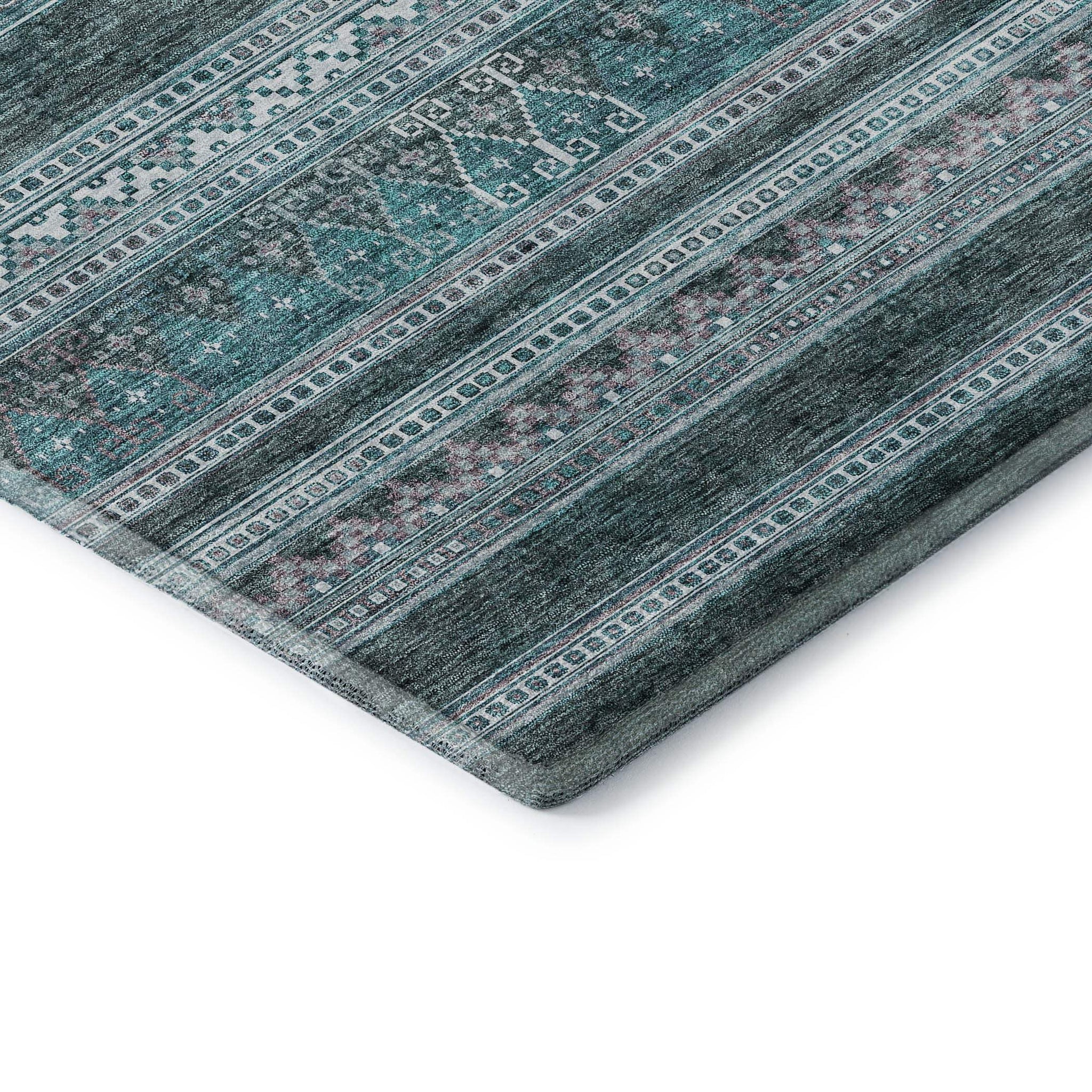 5' X 8' Teal And Ivory Southwestern Washable Area Rug With UV Protection - HomeRoots - Flyclothing LLC