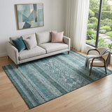5' X 8' Teal And Ivory Southwestern Washable Area Rug With UV Protection - HomeRoots - Flyclothing LLC