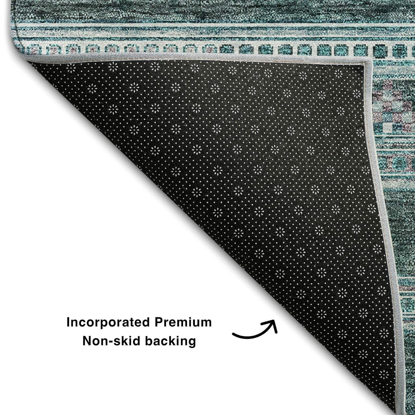 8' Teal And Ivory Southwestern Washable Round Rug With UV Protection - HomeRoots - Flyclothing LLC