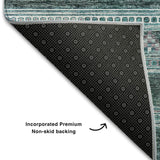 8' Teal And Ivory Southwestern Washable Round Rug With UV Protection - HomeRoots - Flyclothing LLC