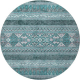 8' Teal And Ivory Southwestern Washable Round Rug With UV Protection - HomeRoots - Flyclothing LLC