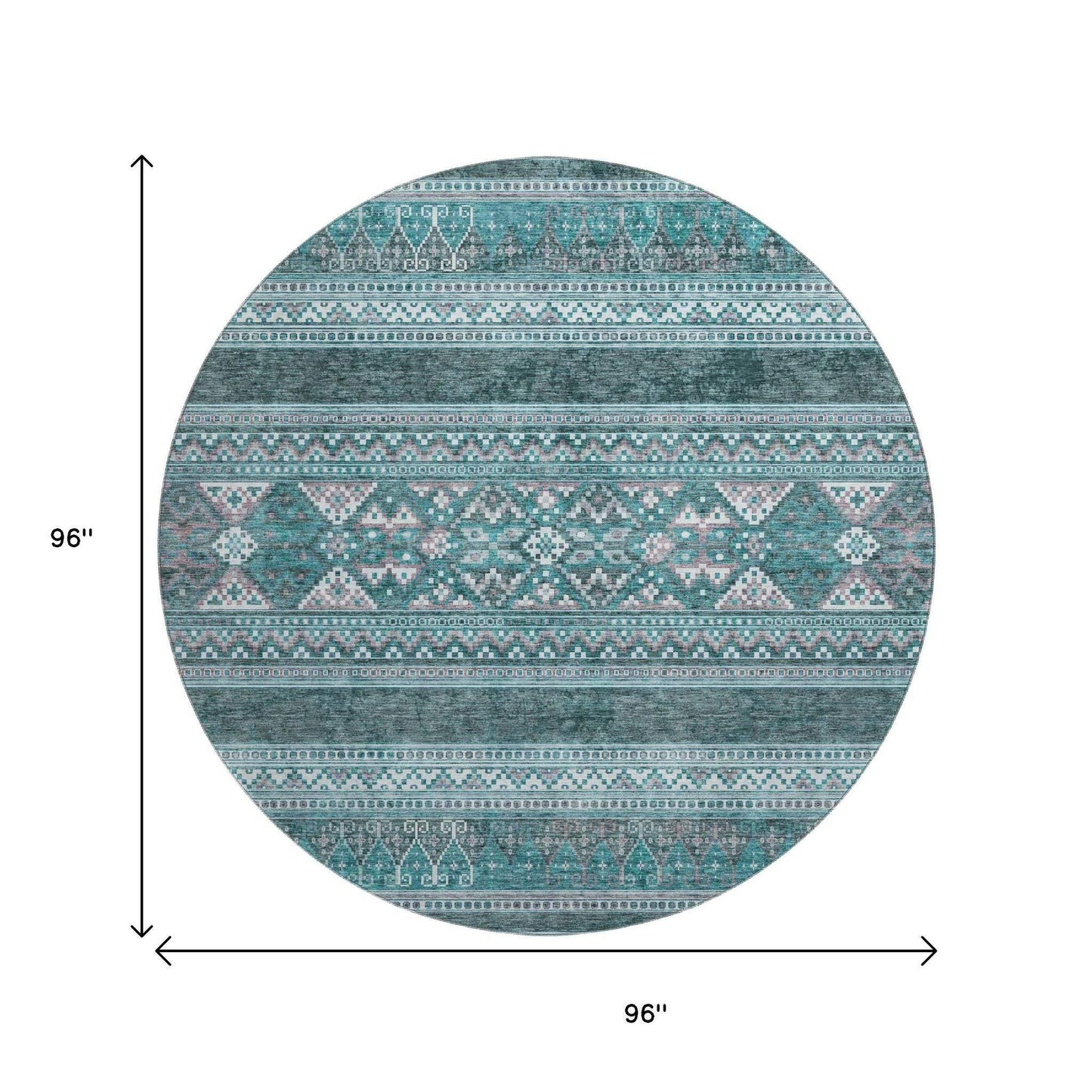 8' Teal And Ivory Southwestern Washable Round Rug With UV Protection - HomeRoots - Flyclothing LLC