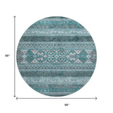 8' Teal And Ivory Southwestern Washable Round Rug With UV Protection - HomeRoots - Flyclothing LLC