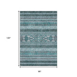 8' X 10' Teal And Ivory Southwestern Washable Area Rug With UV Protection - HomeRoots - Flyclothing LLC
