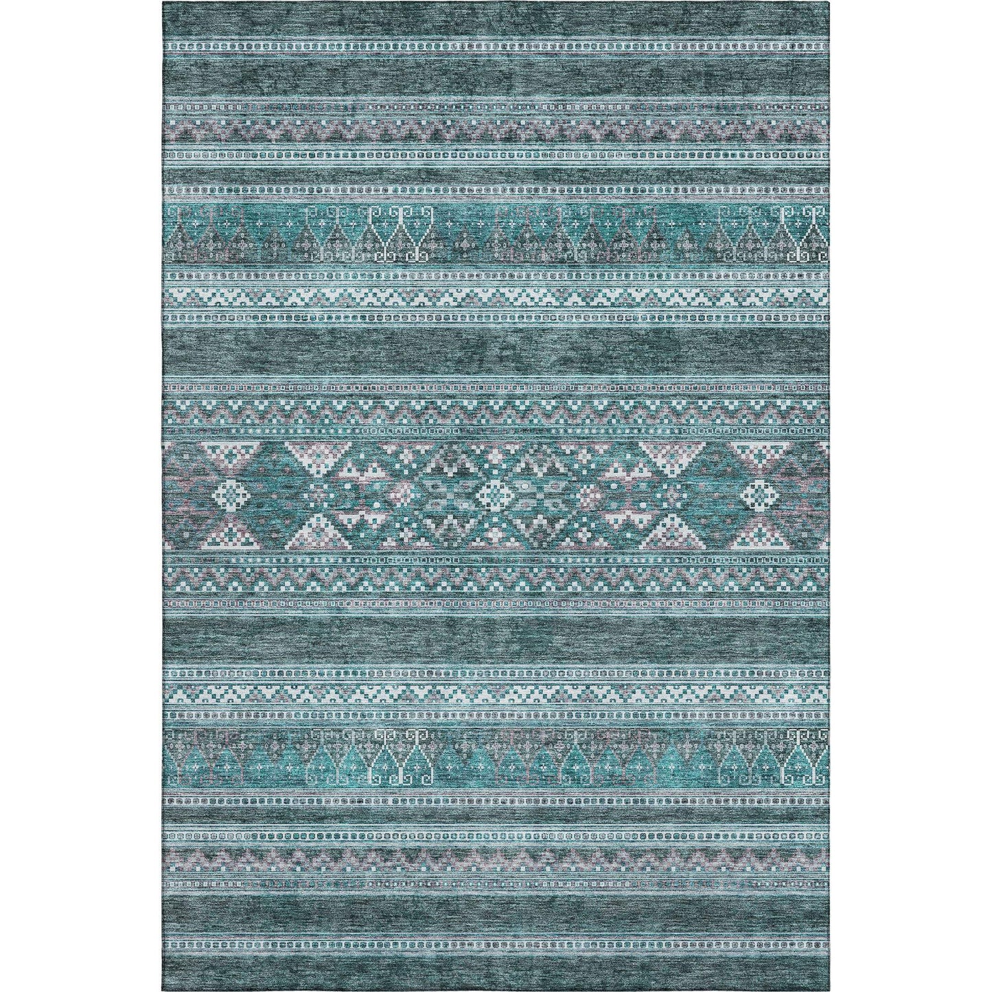 8' X 10' Teal And Ivory Southwestern Washable Area Rug With UV Protection - HomeRoots - Flyclothing LLC