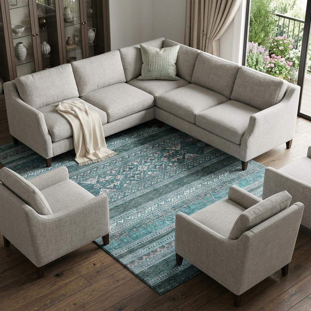 8' X 10' Teal And Ivory Southwestern Washable Area Rug With UV Protection - HomeRoots - Flyclothing LLC
