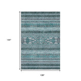 9' X 12' Teal And Ivory Southwestern Washable Area Rug With UV Protection - HomeRoots - Flyclothing LLC