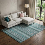 10' X 14' Teal And Ivory Southwestern Washable Area Rug With UV Protection - HomeRoots - Flyclothing LLC
