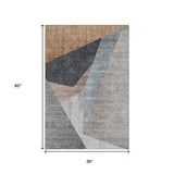 3' X 5' Taupe Blue And Beige Geometric Washable Area Rug With UV Protection - HomeRoots - Flyclothing LLC