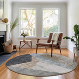 8' Taupe Blue And Beige Geometric Washable Round Rug With UV Protection - HomeRoots - Flyclothing LLC