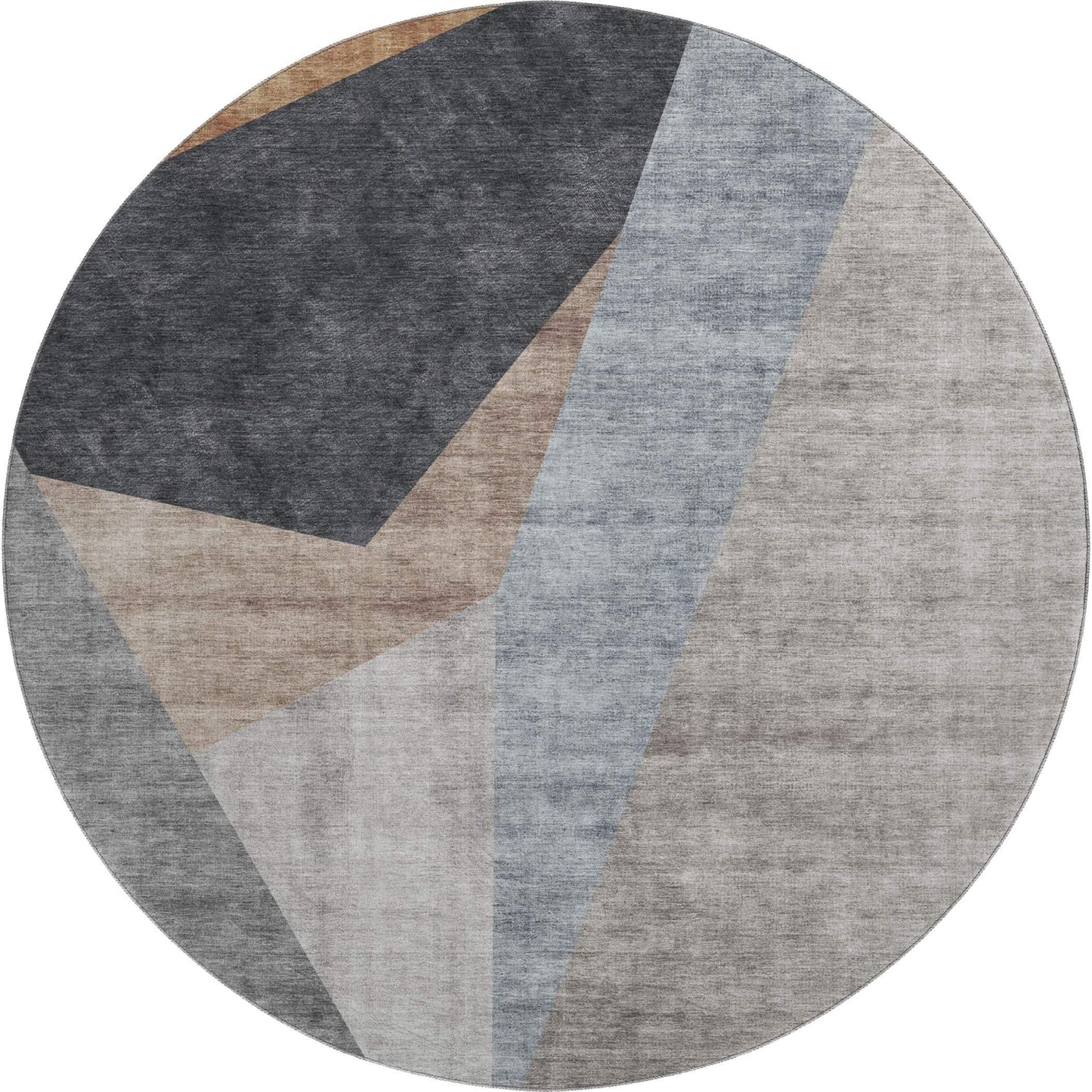 8' Taupe Blue And Beige Geometric Washable Round Rug With UV Protection - HomeRoots - Flyclothing LLC