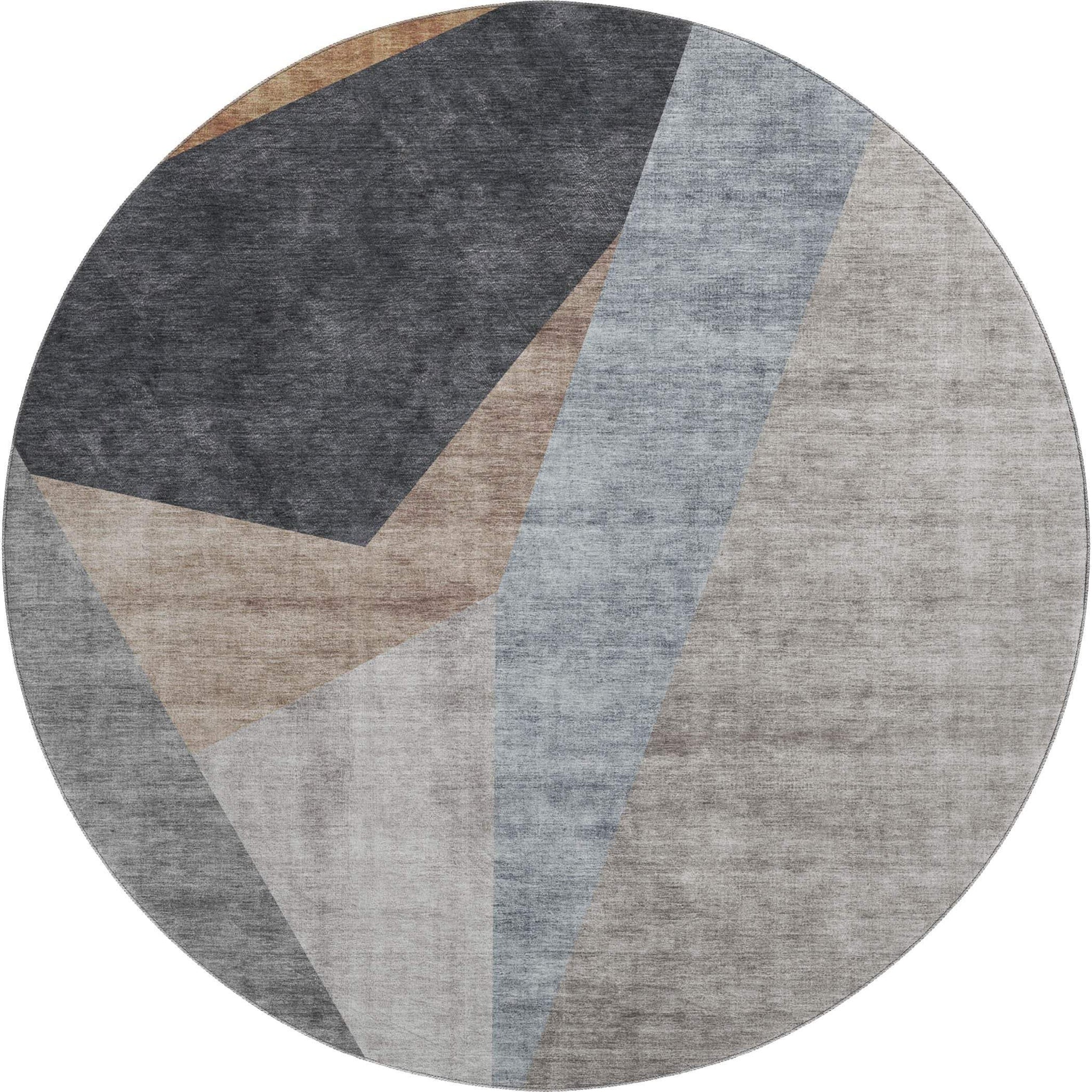 8' Taupe Blue And Beige Geometric Washable Round Rug With UV Protection - HomeRoots - Flyclothing LLC